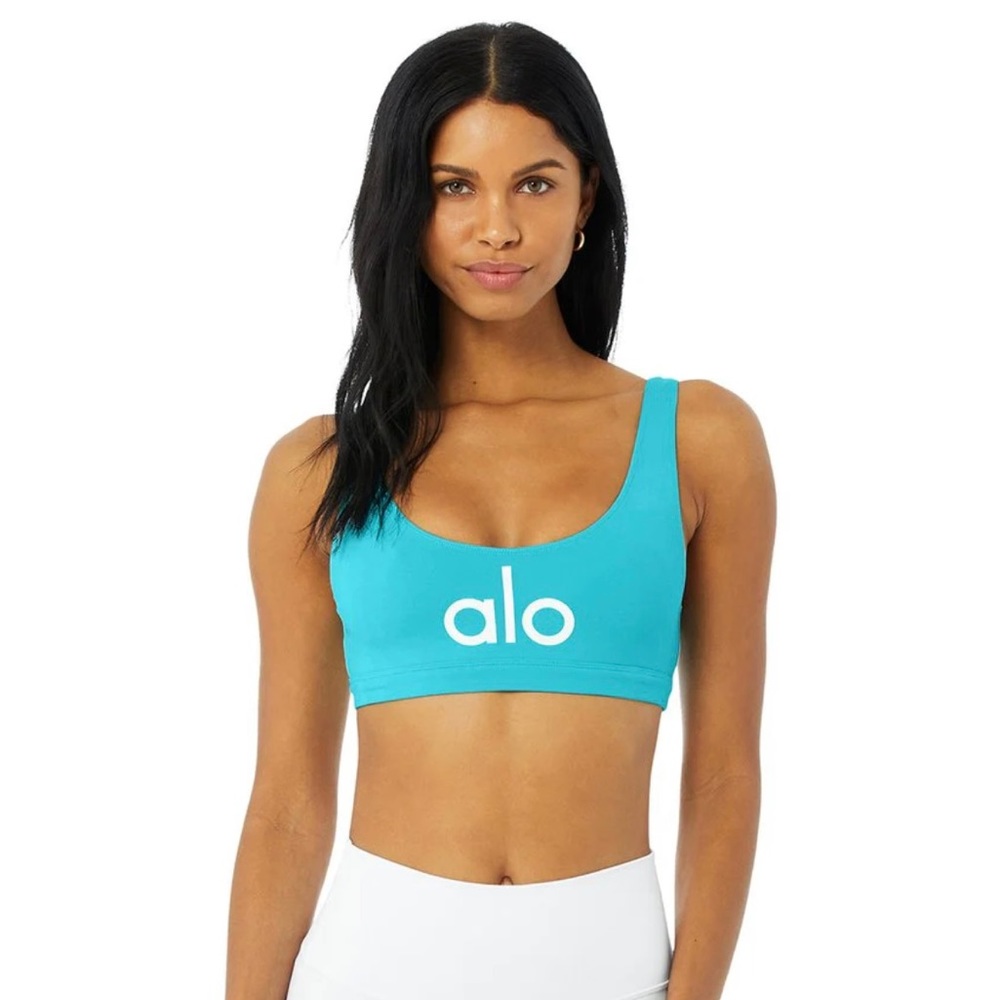 Alo Yoga Ambient Logo Bra in Aqua